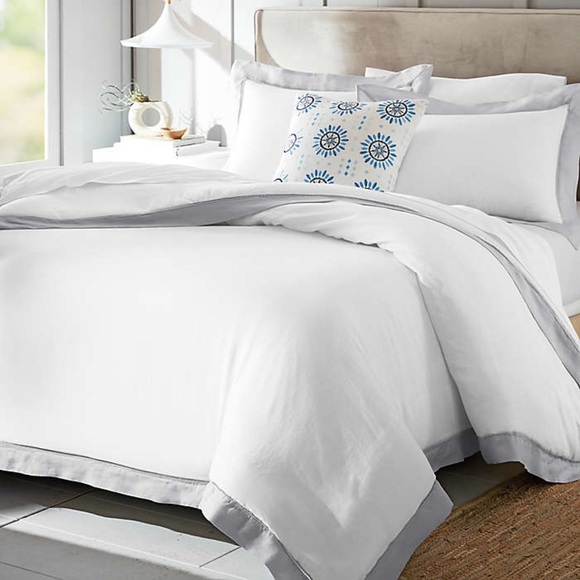 Everhome Reid Ladder Stitch Gray Linen Full/Queen Comforter Set - Picture 1 of 7